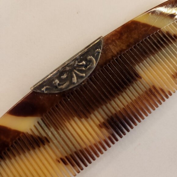 Hans Jensen Denmark Repousse Tortoise Shell Comb & Silver Plate Holder Danish - Picture 9 of 13
